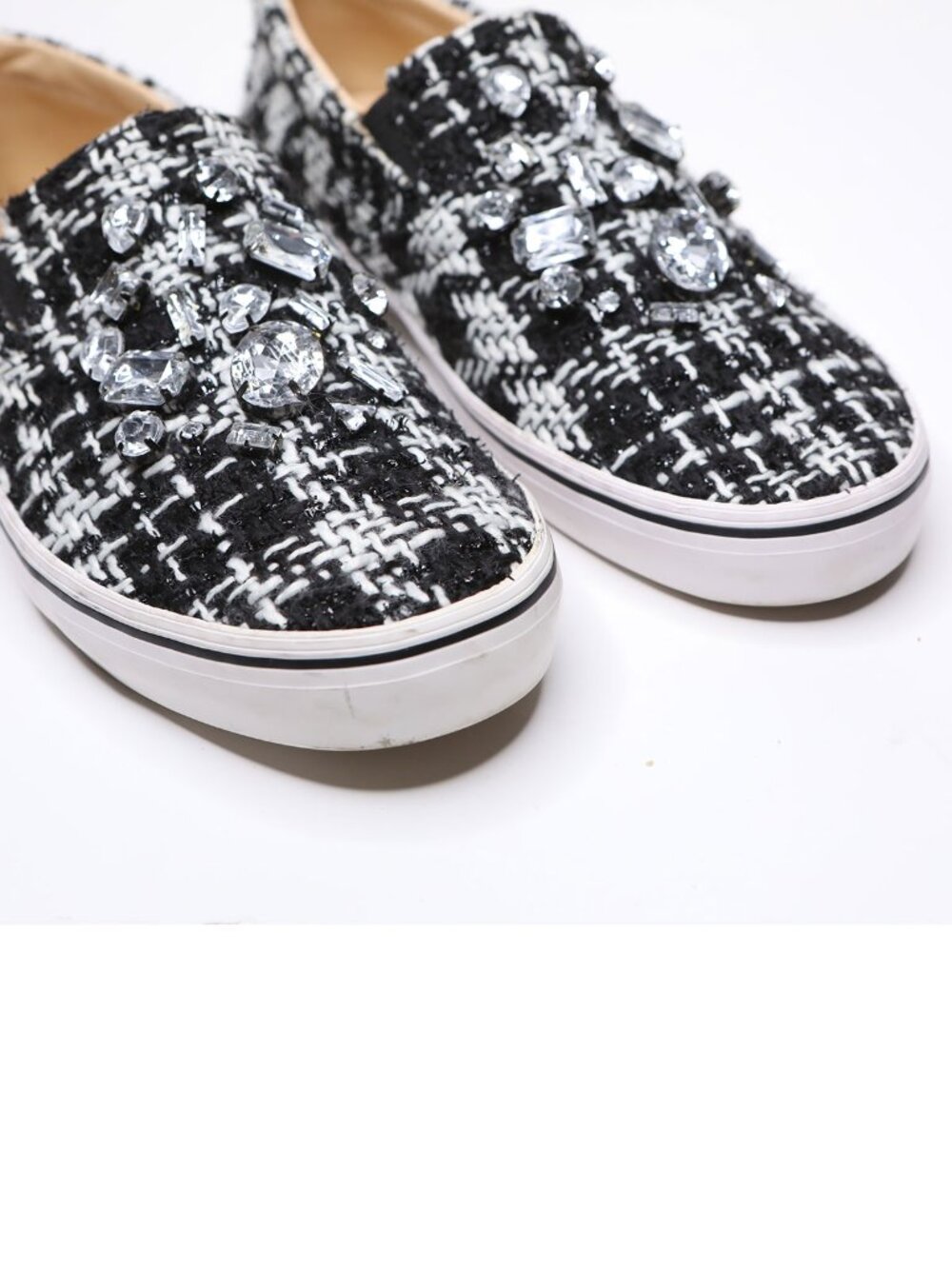 Kate Spade Slater Tweed Crystal Embellished Slip On Sneakers Black White 8.5 - Picture 8 of 13